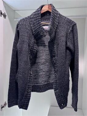 Men's Shawl Collar Button Cardigan Sweater - Charcoal